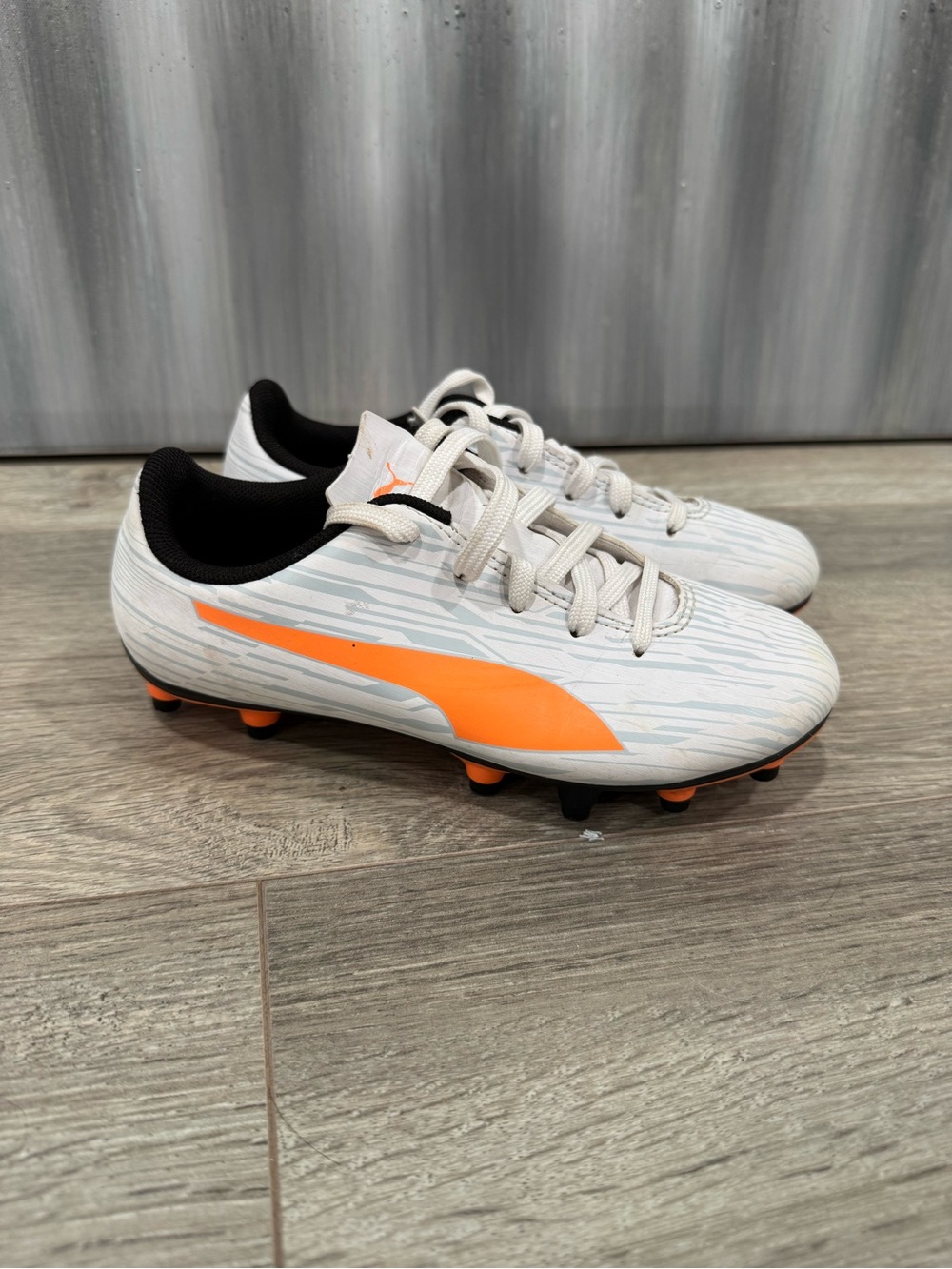 Puma White & Orange Soccer Cleats with Black Lining - Picture 3 of 5